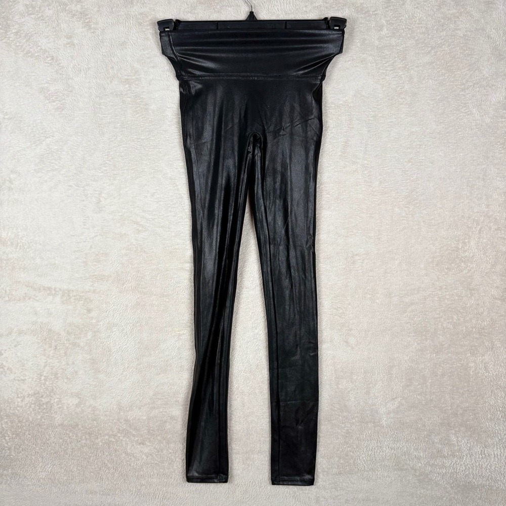 Spanx Faux Leather Leggings Womens XS Black High Waisted Shaping 2437 Slimming